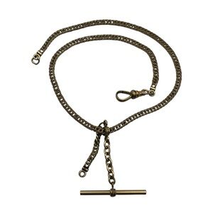 Simmons gold filled Albert dog clip movable t bar watch chain necklace antique